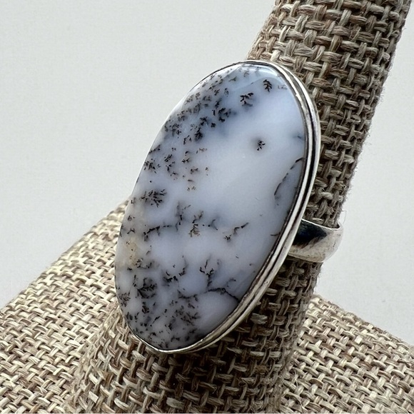 New Dendritic Dendrite Opal Crystal Stone Silver Overlay Ring Size 7.5 - Picture 7 of 7